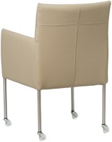 Leren eetkamerstoel Desire - met wieltjes en armleuning - Toledo Leer Mastic - Poot - RVS - Skate wiel transparant-3