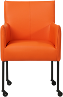 Leren eetkamerstoel Desire - met wieltjes en armleuning - Toledo Leer Orange - Poot - Zwart - Skate wiel zwart-2