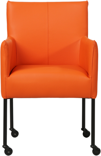 Leren eetkamerstoel Desire - met wieltjes en armleuning - Toledo Leer Orange - Poot - Zwart - Skate wiel zwart-2