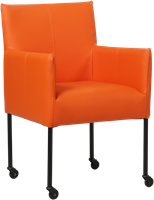 Leren eetkamerstoel Desire - met wieltjes en armleuning - Toledo Leer Orange - Poot - Zwart - Skate wiel zwart