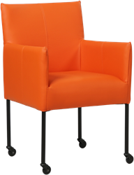 Leren eetkamerstoel Desire - met wieltjes en armleuning - Toledo Leer Orange - Poot - Zwart - Skate wiel zwart