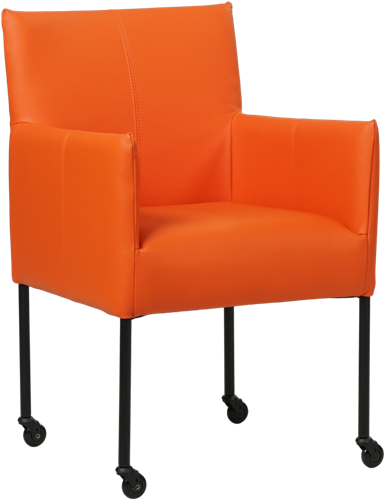 Leren eetkamerstoel Desire - met wieltjes en armleuning - Toledo Leer Orange - Poot - Zwart - Skate wiel zwart