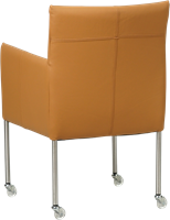 Leren eetkamerstoel Desire - met wieltjes en armleuning - Toledo Leer Sabbia - Poot - RVS - Skate wiel transparant-3