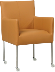 Leren eetkamerstoel Desire - met wieltjes en armleuning - Toledo Leer Sabbia - Poot - RVS - Skate wiel transparant