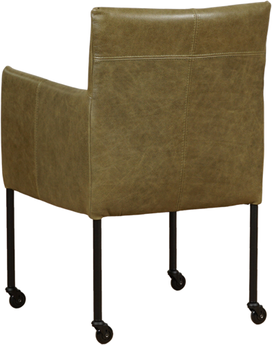 Leren eetkamerstoel Desire - met wieltjes en armleuning - Vintage Leer Olive - Poot - Zwart - Skate wiel zwart-3