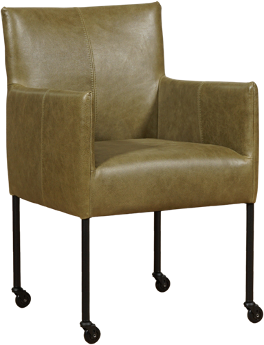 Leren eetkamerstoel Desire - met wieltjes en armleuning - Vintage Leer Olive - Poot - Zwart - Skate wiel zwart