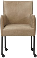 Leren eetkamerstoel Desire - met wieltjes en armleuning - Vintage Leer Taupe - Poot - Zwart - Skate wiel zwart-2