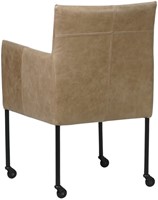 Leren eetkamerstoel Desire - met wieltjes en armleuning - Vintage Leer Taupe - Poot - Zwart - Skate wiel zwart-3