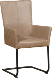 Leren eetkamerstoel Dry - met armleuning en sledepoot rond - Vintage Leer Taupe - Poot - Zwart