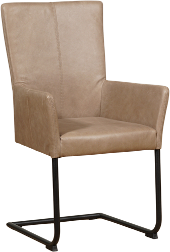 Leren eetkamerstoel Dry - met armleuning en sledepoot rond - Vintage Leer Taupe - Poot - Zwart