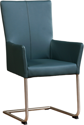 Leren eetkamerstoel Dry - met armleuning en sledepoot rond - Vintage Stone - Kleur poot, zwart