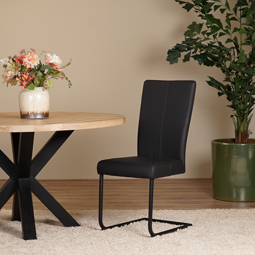 Set van 6 zwarte leren eetkamerstoelen Dry sledepoot rond zwart - Toledo Leer Nero