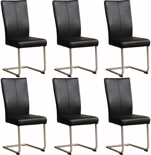 Vervagen dictator vruchten Leren eetkamerstoel Dry sledepoot rond - set van 6 stoelen - Toledo Leer  Espresso - Kleur poot, RVS ShopX