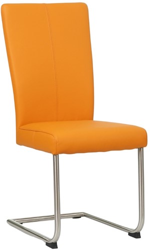 Leren eetkamerstoel Dry sledepoot rond - Toledo Leer Mandarin - RVS