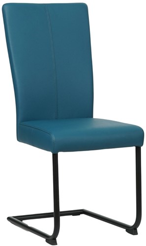 Leren eetkamerstoel Dry sledepoot rond - Toledo Leer Turquoise - Zwart