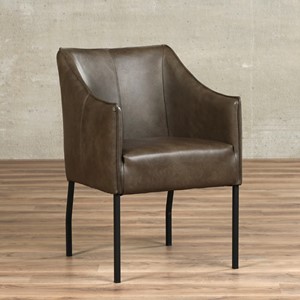 Leren eetkamerstoel Happy - met armleuning - Granada leer Ash - Kleur poot, zwart