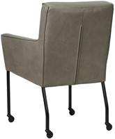 Leren eetkamerstoel Lucky - met wieltjes en armleuning - Granada leer Steel - Kleur poot, zwart - Skate wiel zwart-3