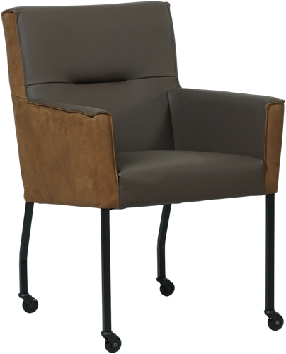Leren eetkamerstoel Lucky Duo - met wieltjes en armleuning - Kenia Burgundy en Toledo Cherry