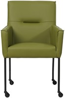 Leren eetkamerstoel Lucky - met wieltjes en armleuning - Toledo Leer Apple Green - Kleur poot, zwart - Skate wiel zwart-2