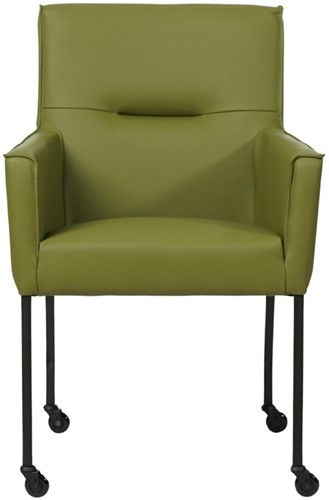 Leren eetkamerstoel Lucky - met wieltjes en armleuning - Toledo Leer Apple Green - Kleur poot, zwart - Skate wiel zwart-2
