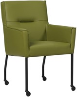 Leren eetkamerstoel Lucky - met wieltjes en armleuning - Toledo Leer Apple Green - Kleur poot, zwart - Skate wiel zwart