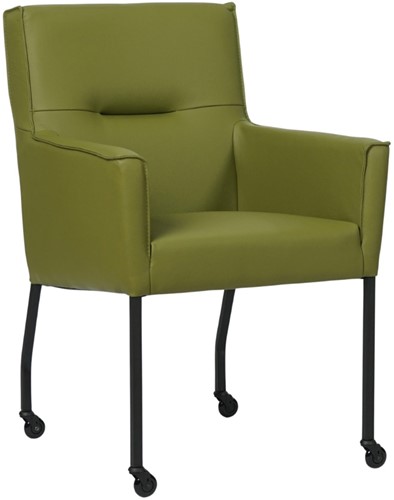 Leren eetkamerstoel Lucky - met wieltjes en armleuning - Toledo Leer Apple Green - Kleur poot, zwart - Skate wiel zwart