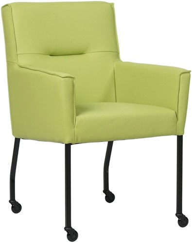 Leren eetkamerstoel Lucky - met wieltjes en armleuning - Toledo Leer Lime - Kleur poot, zwart - Skate wiel zwart