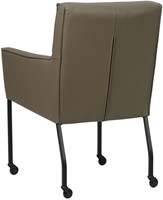Leren eetkamerstoel Lucky - met wieltjes en armleuning - Toledo Leer Smog - Kleur poot, zwart - Skate wiel zwart-3