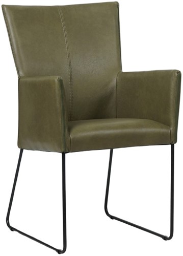 Leren eetkamerstoel Mate - met armleuning en design U-poot - Granada leer Moss