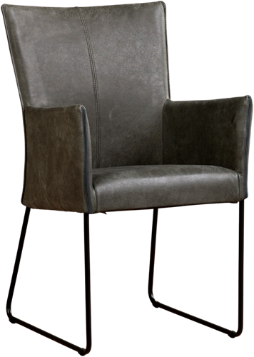 Leren eetkamerstoel Mate - met armleuning en design U-poot - Kenia Leer Antracite