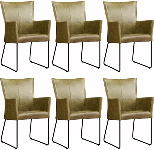 Leren eetkamerstoel Mate - met armleuning - set van 6 stoelen