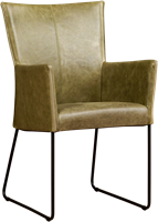 Leren eetkamerstoel Mate - met armleuning en design U-poot - Vintage Leer Olive
