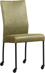Leren eetkamerstoel Comfort - met wieltjes en zonder armleuning - Vintage Leer Olive - Poot - Rond - Zwart - Skate wiel zwart