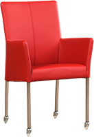 Leren eetkamerstoel Comfort - met wieltjes en armleuning - Toledo Leer Ducati - Poot - Vierkant - RVS - Skate wiel transparant