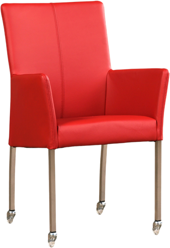 Leren eetkamerstoel Comfort - met wieltjes en armleuning - Toledo Leer Ducati - Poot - Vierkant - RVS - Skate wiel transparant
