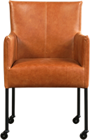 Leren eetkamerstoel Desire - met wieltjes en armleuning - Vintage Leer Cognac - Poot - Zwart - Skate wiel zwart-2