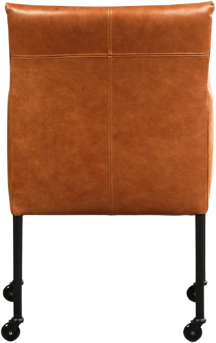 Leren eetkamerstoel Desire - met wieltjes en armleuning - Vintage Leer Cognac - Poot - Zwart - Skate wiel zwart-3