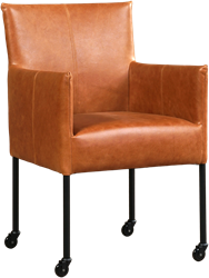 Leren eetkamerstoel Desire - met wieltjes en armleuning - Vintage Leer Cognac - Poot - Zwart - Skate wiel zwart