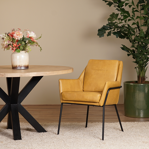 Cognac leren industriële design eetkamerstoel Mix - Granada leer Amber (cognac leer)