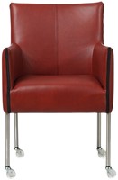 Leren eetkamerstoel More - met wieltjes en armleuning - Granada leer Rouge - Poot - RVS - Skate wiel transparant-2