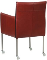 Leren eetkamerstoel More - met wieltjes en armleuning - Granada leer Rouge - Poot - RVS - Skate wiel transparant-3