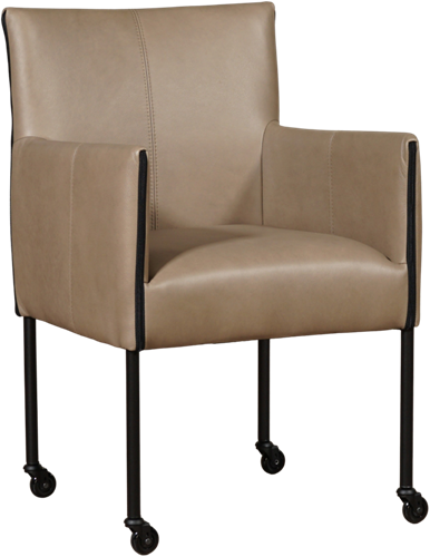 Leren eetkamerstoel More - met wieltjes en armleuning - Vintage Leer Brown - Poot - RVS - Skate wiel transparant