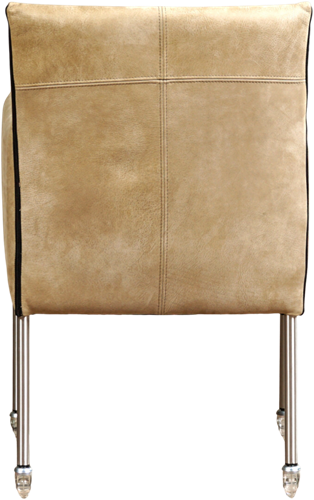 Leren eetkamerstoel More - met wieltjes en armleuning - Kenia Leer Taupe - Poot - RVS - Skate wiel transparant-3
