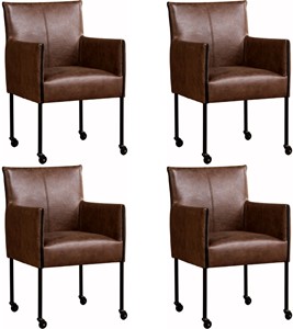 Set van 4 Leren eetkamerstoelen More - met wieltjes