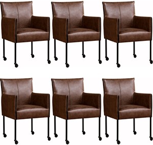 Set van 6 Leren eetkamerstoelen More - met wieltjes