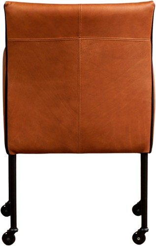 Leren eetkamerstoel More - met wieltjes en armleuning - Rancho Leer Cognac - Poot - Zwart - Skate wiel zwart-3