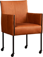 Leren eetkamerstoel More - met wieltjes en armleuning - Rancho Leer Cognac - Poot - Zwart - Skate wiel zwart