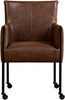 Leren eetkamerstoel More - met wieltjes en armleuning - Vintage Leer Brown - Poot - Zwart - Skate wiel zwart-2