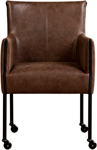 Leren eetkamerstoel More - met wieltjes en armleuning - Vintage Leer Brown - Poot - Zwart - Skate wiel zwart-2