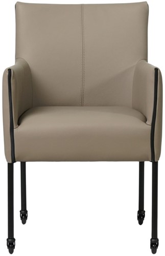 Leren eetkamerstoel More - met wieltjes en armleuning - Toledo Leer Khaki - Poot - Zwart - Skate wiel zwart-2